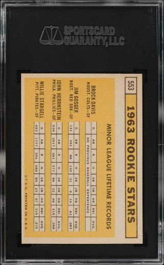 1963 Topps Willie Stargell ROOKIE RC 553 SGC 5.  5 EX,  (PWCC) 2