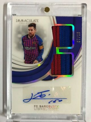 2018 - 19 Immaculate Jersey Number Dual Patch Autograph Auto : Lionel Messi 07/10