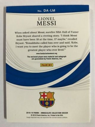 2018 - 19 Immaculate Jersey Number Dual Patch Autograph Auto : Lionel Messi 07/10 3