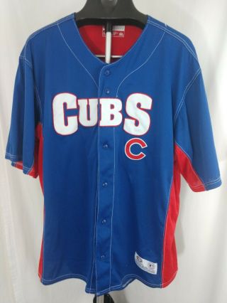 Chicago Cubs Mlb True Fan Blue Button Up Jersey Stitched Logo Size Xl