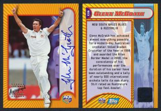 Glenn Mcgrath Authentic Signature 2000 Acb Topps Cricket Card S13