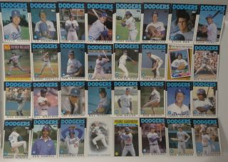 1986 Topps Los Angeles Dodgers Team Set Of 32 Baseball Cards