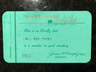 Ben Hogan’s Personally Owned 1963 River Crest Country Club Golf Membership Card