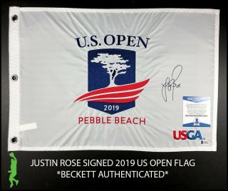 Justin Rose Autographed Signed 2019 Us Open Pin Flag Pga Tour Beckett Bas