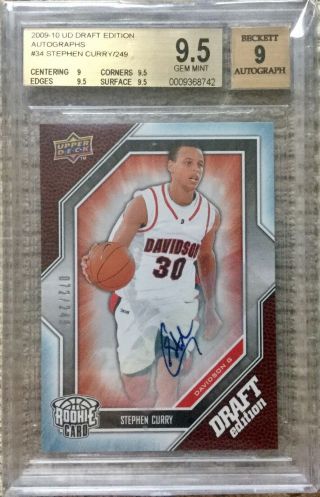 Stephen Curry Rc Auto 2009 - 10 Upper Deck Draft Edition 072/249 Bgs 9.  5 Auto 9.