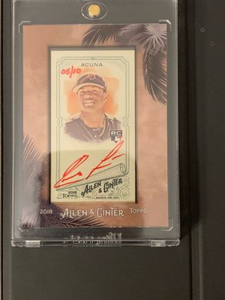 2018 Topps Allen Ginter Ronald Acuna Red Ink Auto Mini Rc Braves 05/10