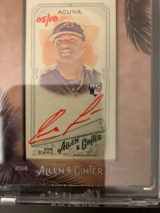 2018 TOPPS ALLEN GINTER RONALD ACUNA RED INK AUTO MINI RC BRAVES 05/10 2