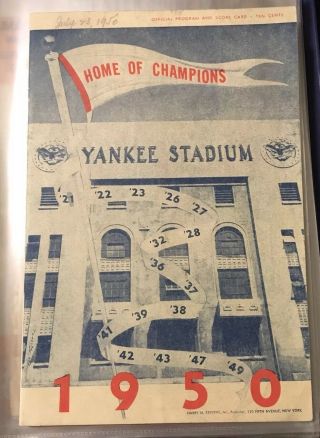 7/23/1950 York Yankees Vs Detroit Tigers Scorecard In Ex Cond