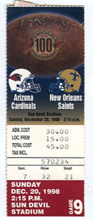 Orleans Saints At Arizona Cardinals Nfl Football Ticket Dec 20,  