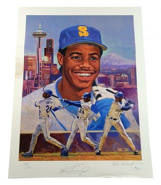 Ken Griffey Jr.  Signed 18 " X 24 " William Maughan Lithograph Print /500 Jsa Auto