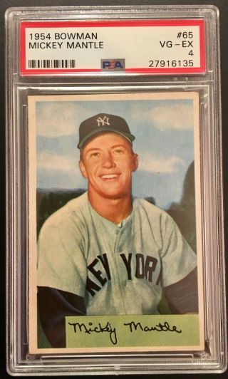 1954 Bowman 65 Mickey Mantle Psa 4 (vg - Ex) York Yankees Hof