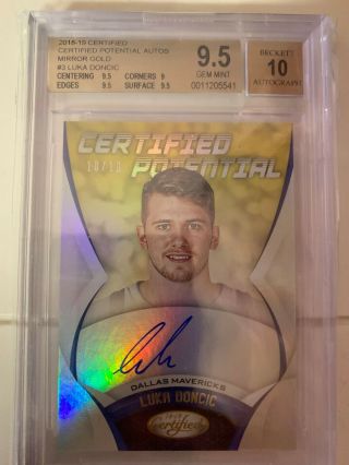 Panini 2018 - 19 Certified Luka Doncic Mirror Gold Auto Card Rookie 10/10 Bgs9.  5