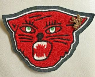 Cool Vintage High School Varsity Patch,  Felt Chenille Red Wildcat,  Wrestling Pin