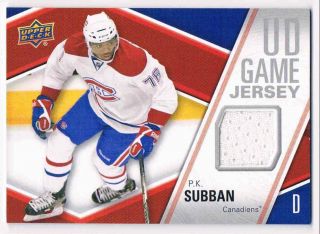 2011 - 12 Upper Deck Ud Game Jersey P.  K.  Subban Jersey 1 Color Groupb Montreal