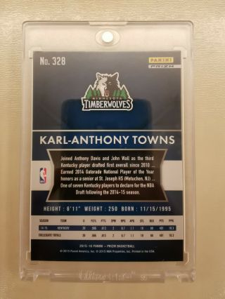 2015 - 16 Panini Prizm Silver Refractor 328 Karl - Anthony Towns RC Rookie 2