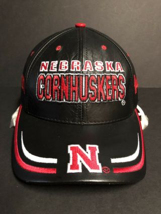 Vintage Ncaa Nebraska Cornhuskers Leather Huskers Adjustable Hat Cap Spellout