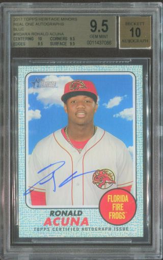 2017 Topps Heritage Minors Real One Blue Ronald Acuna Auto Rc (36/75) Bgs 9.  5