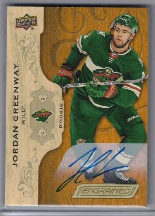 18 - 19 Upper Deck Engrained Hockey Jordan Greenway Signature Card 76