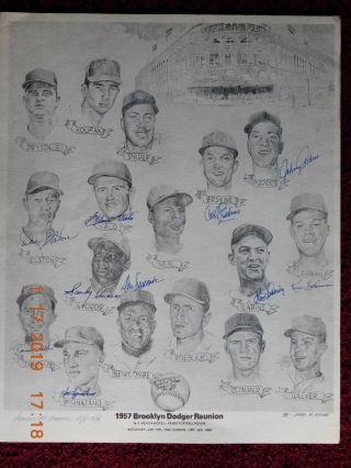 Brooklyn Dodgers Multi - Autographed 16 " X 20 " 1990 Reunion Poster By Jim Amore