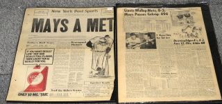 1965 Daily News Willie Mays Passes Gehrig & 1972 Ny Post Mays A Met Newspapers