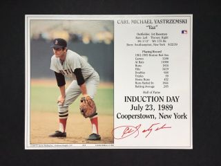 Carl Yastrzemski Signed Hof Induction Day Card Hof 1989 Red Sox