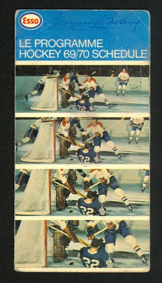 1969 - 70 Esso Imperial Oil Official Nhl Hockey Pocket Schedule - Rare