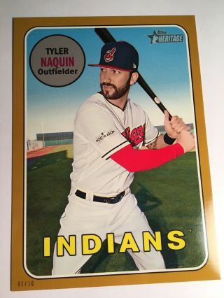 2018 Topps Heritage High Number Jumbo 5x7 Tyler Naquin Indians 630 Gold 01/10