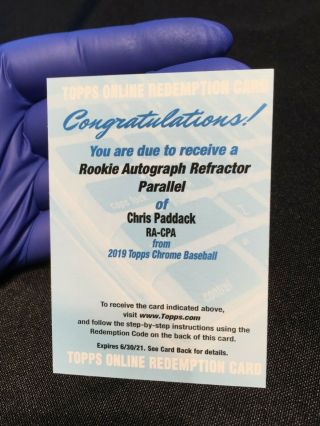 2019 Topps Chrome Refractor Auto Rookie Rc Chris Paddack /499 Ra - Cpa Padres