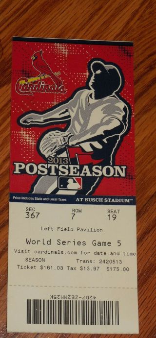 2013 World Series Game 5 Full Baseball Ticket Cardinals Post Season