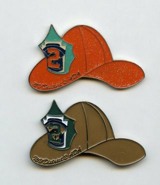 2 Little League Pins; Fire Hats From Nv 2