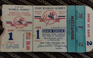 1949 World Series Baseball Ticket Stub American / National League Yankees Game 1