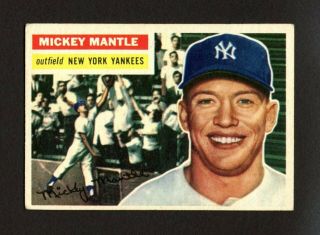 1956 Topps 135 Mickey Mantle Gray Back Gb York Yankees Hall Of Fame Hof Vg