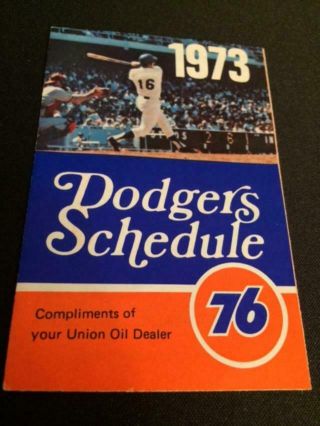1973 Los Angeles Dodgers Baseball Pocket Schedule Union 76 Version 16