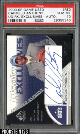 2003 Sp Game Rookie Exclusives Auto Re3 Carmelo Anthony Psa 10 Pop 8