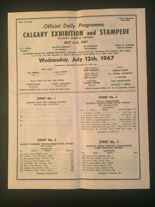 Calgary Exhibition & Stampede 1967 Official Daily Programme,  Wed July 12,  8 Pgs