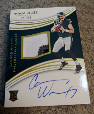 Carson Wentz 2016 Panini Immaculate Rpa Rookie Patch Auto 15/99 Eagles