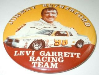 Johnny Rutherford Levi Garrett Racing Team Button Pinback Nascar 3.  5 In Vintage