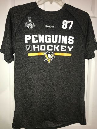 Reebok Pittsburgh Penguins Gray 2017 Stanley Cup Final T - Shirt Crosby 87 Sz L
