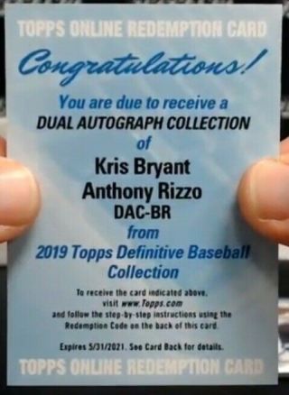 2019 Topps Definitive Kris Bryant/anthony Rizzo Dual Auto