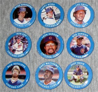 9 Different 1984 Fun Foods Baseball Button Pins - Chicago Cubs - Sandberg,  Cey