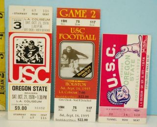 3 Usc Trojans College Football Ticket Stubs: 1972,  78,  95 Oregon State & Houston