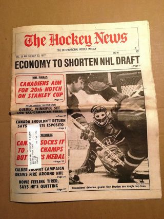 The Hockey News,  May 20,  1977,  Vol 30 No 33,  40p: Ken Dryden On Cover