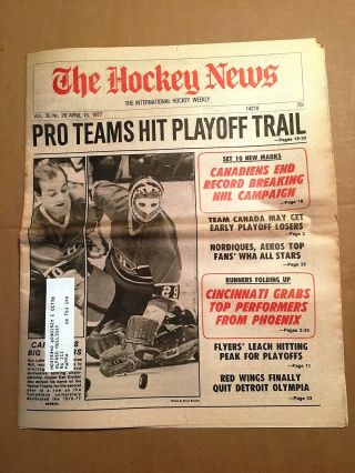 The Hockey News,  Apr 15,  1977,  Vol 30 No 28,  40p: Lafleur & Ken Dryden On Cover