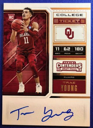 Trae Young 2018 - 19 Panini Contenders Rc Auto College Ticket Variation C
