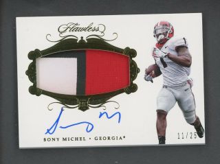 2018 Panini Flawless Sony Michel Rpa Rc Rookie 3 - Color Patch Auto 11/25