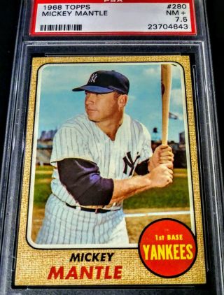 1968 Topps 280 Mickey Mantle Yankees Psa 7.  5 - Nm,  Centered Perfect