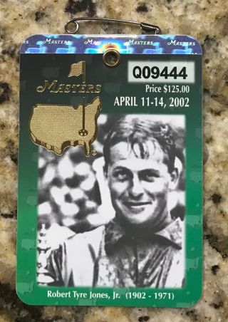 2002 Masters Augusta National Golf Club Badge Ticket Tiger Woods Wins