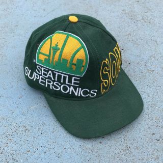 Vintage 90s Seattle Supersonics “the Game” Nba Green Snapback Cap Hat 3m Dp