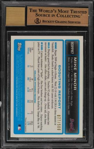 2009 Bowman Chrome Draft Refractor Mike Minor ROOKIE RC AUTO /500 BGS 9.  5 (PWCC) 2