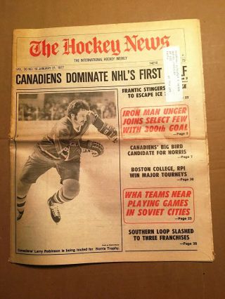The Hockey News,  Jan 21,  1977,  Vol 30 No 16,  40p: Larry Robinson Cvr,  Unger 300t